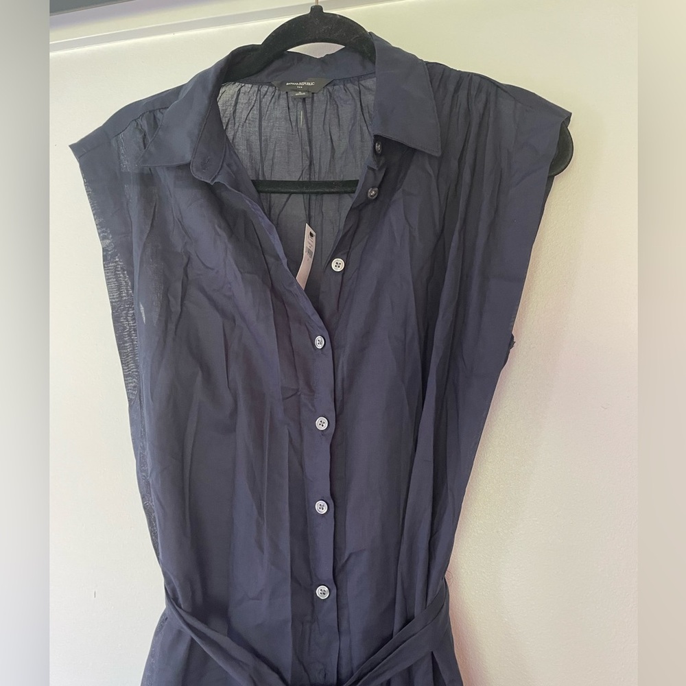 Banana Republic NWT Voile Button down dress Navy